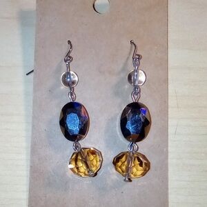 Facetted Glass Gem Drop Dangle Earrings French Hooks Vintage Y2K Or 2010s